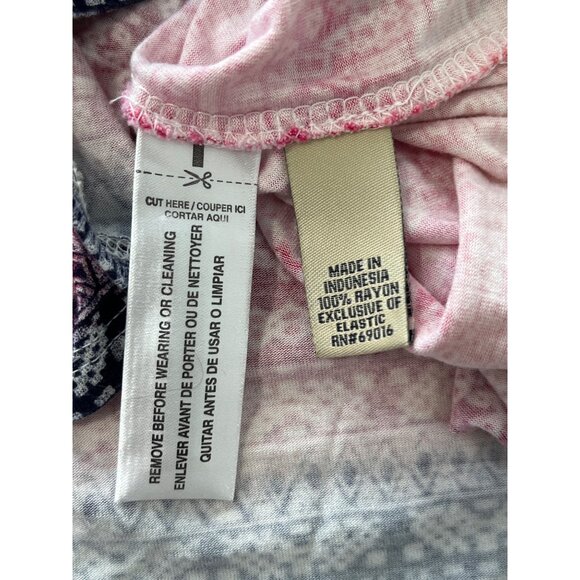 Ruff Hewn Blouse Size XL Flutter Sleeve Smocked Geometric Print Boho Pink Blue - Picture 5 of 6